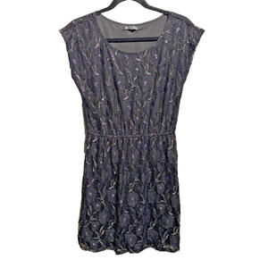 Black Lace Grunge Whimsigoth Gothic Dress Knee Length Round Neck Short Sleeve M‎
